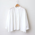 80s COTTON VOILE PLAIN BANDED COLLAR GATHER SHIRT #9100 OFF WHITE [NSL25041]