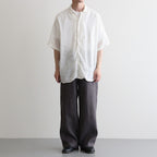 AUTO LOOM LINEN/COTTON PLAIN OVERDYE OPEN COLLAR S/SL SHIRTS #9000 WHITE(WASHED) [IMDSH2612LCD]