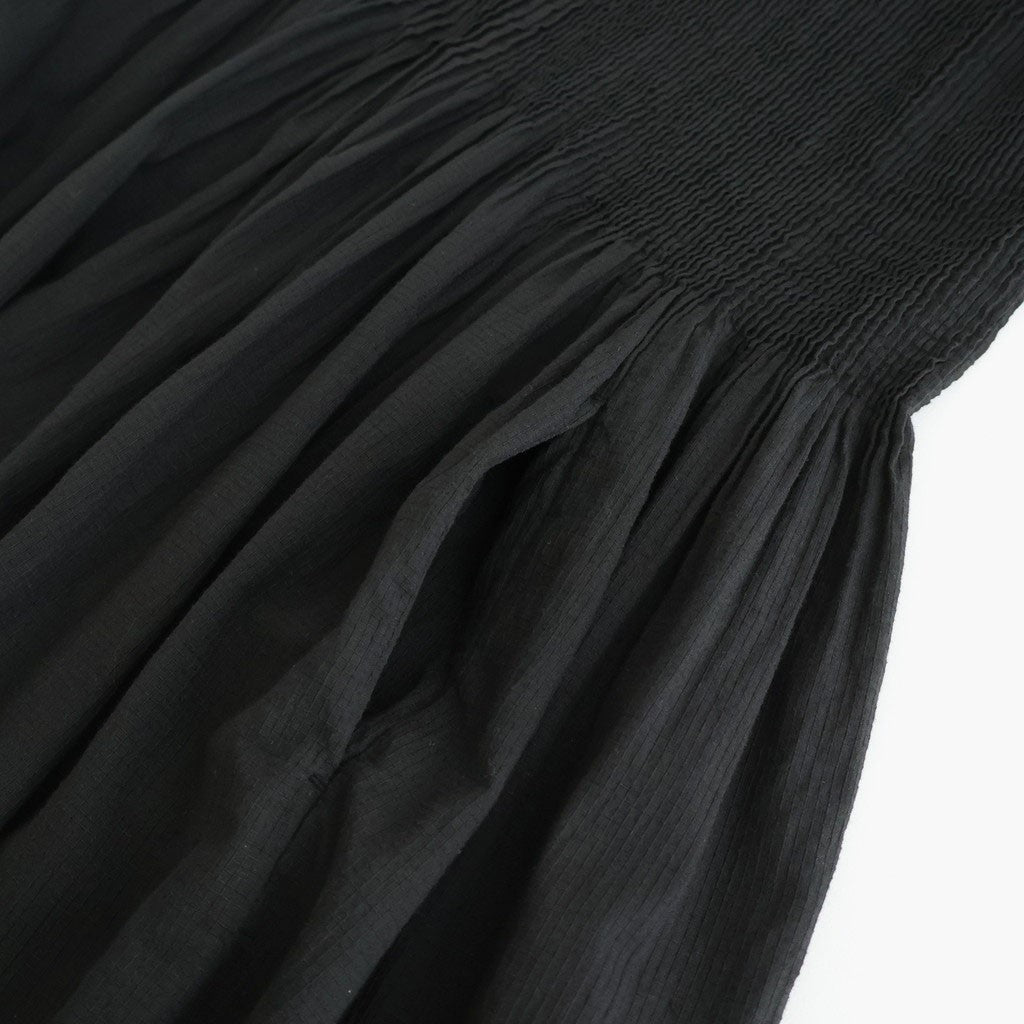 80s ORGANIC MICRO CHECK OVERDYE CREW-NECK BUTTON SHIRT MAXI DRESS WITH MINI PINTUCK #9912 BLACK (J.BLACK) [NMDS26234D]