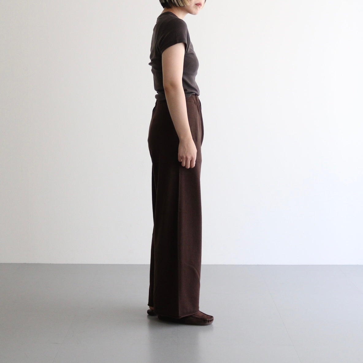 brushed silk cotton wide straight pants #dark brown [WVFL-UW103]