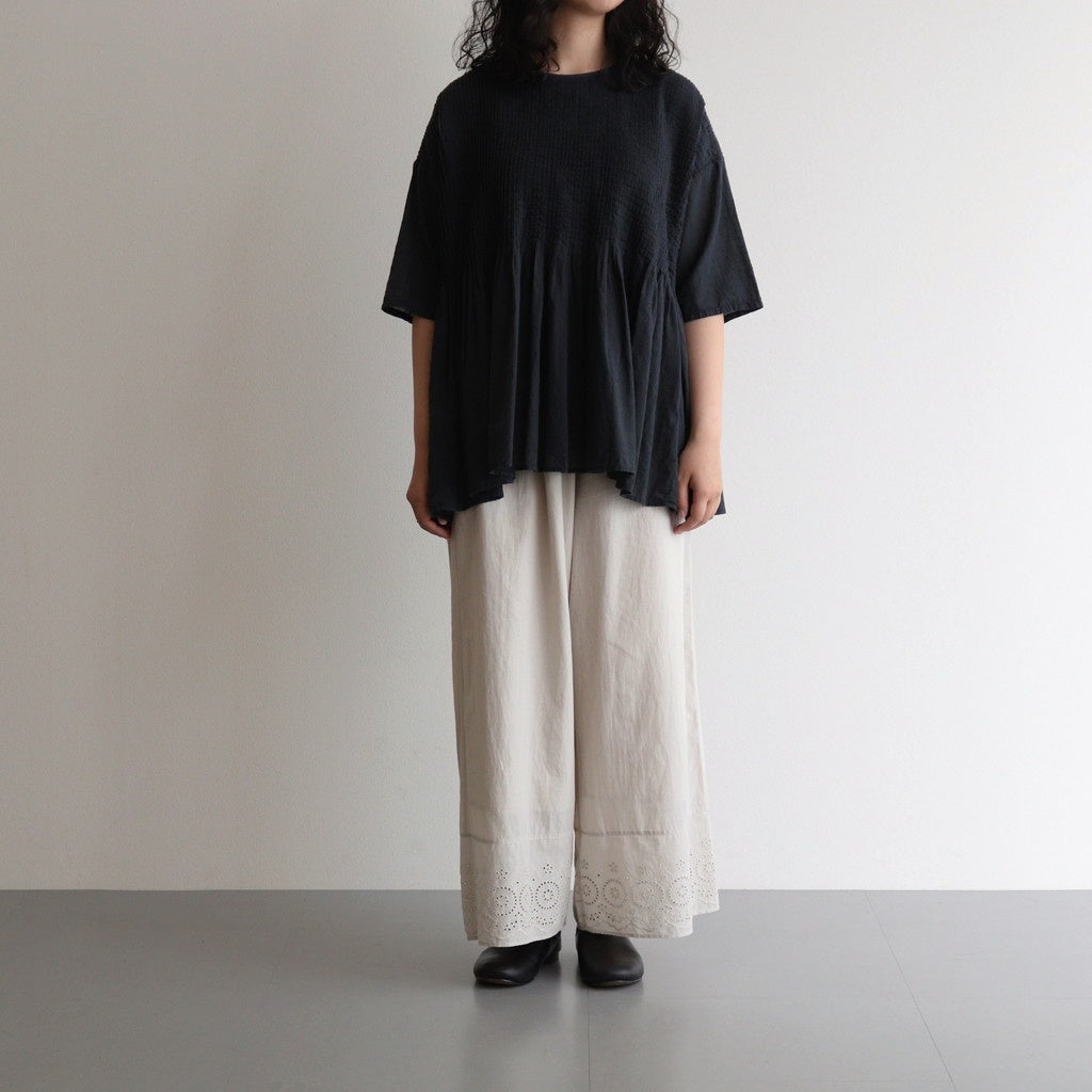 80s ORGANIC DOBIE CHECK(OVERDYE) CREW-NECK P/O HALF/SL SHIRT WITH PINTUCK #9971 O.BLACK [NMDS25251D]