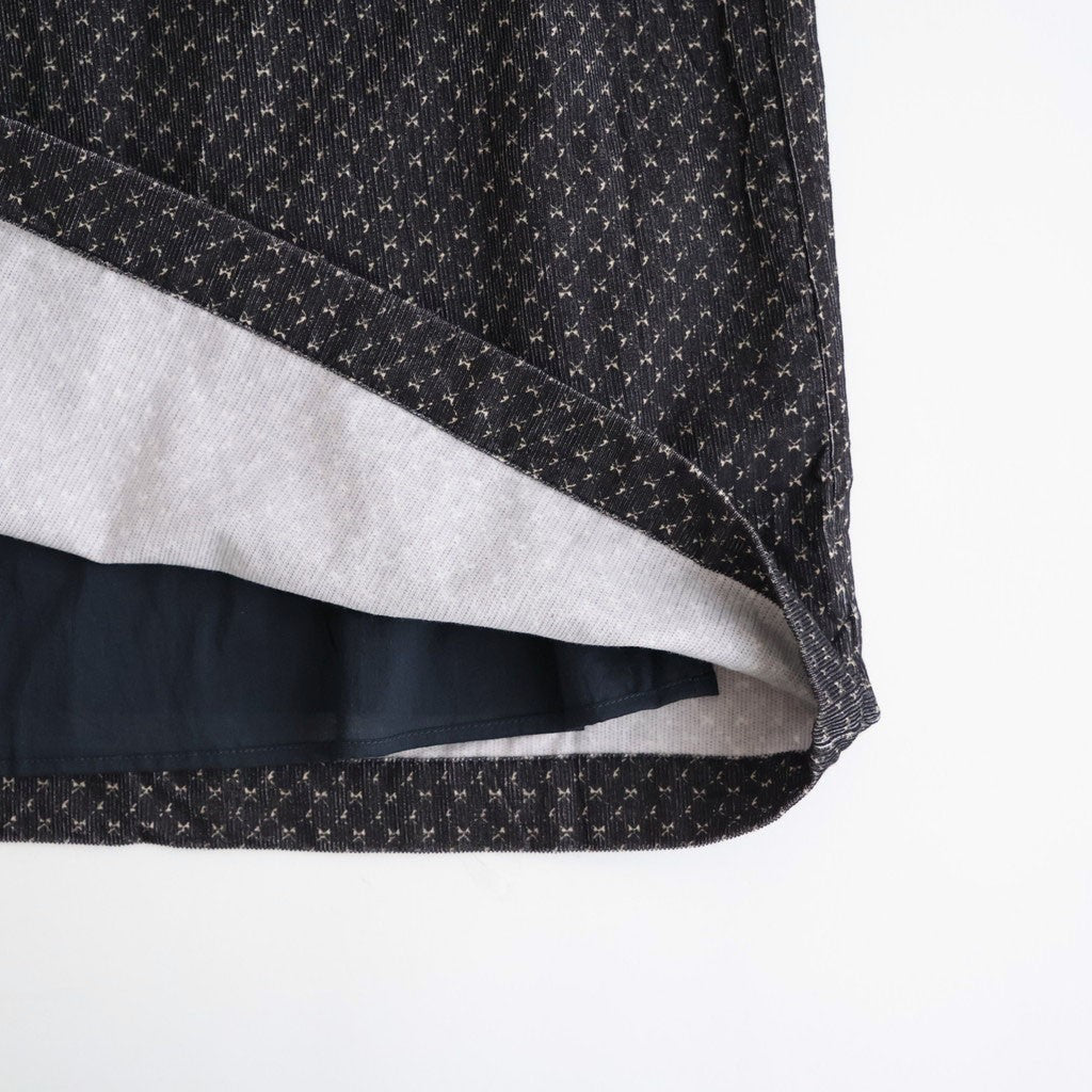 MINI CORDUROY CROSSHATCH PRINT GATHERED SKIRT #3991 NVY (NAVY/IVORY) [NSL26585]