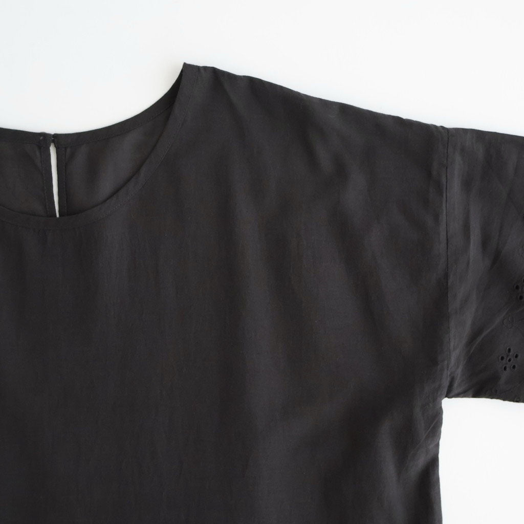 80s VOILE PLAIN WITH CUT WORK LACE CREW NECK PULLOVER DRESS #9900 BLACK [INSL26343]