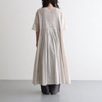 80s ORGANIC COTTON VOILE CREW-NECK HALF/SLEEVE DRESS WITH MINI PINTUCK #8200 BEIGE (MILKY BEIGE) [NMDS26243]