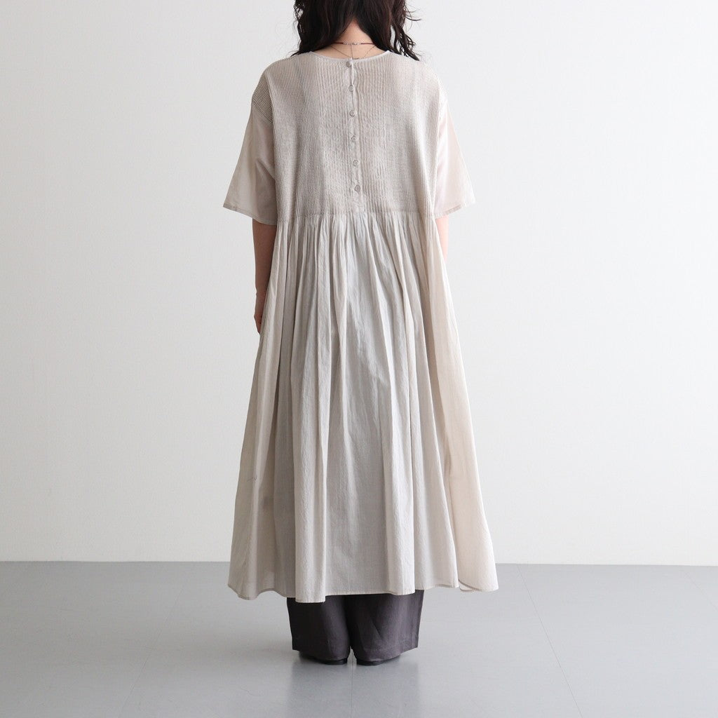 80s ORGANIC COTTON VOILE CREW-NECK HALF/SLEEVE DRESS WITH MINI PINTUCK #8200 BEIGE (MILKY BEIGE) [NMDS26243]