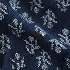 80s COTTON VOILE FLOWER BLOCK PRINT RAJASTAN TUCK GATHERED SKIRT WITH LINING #3900 NVY (NAVY BASE) [NMDS25555]