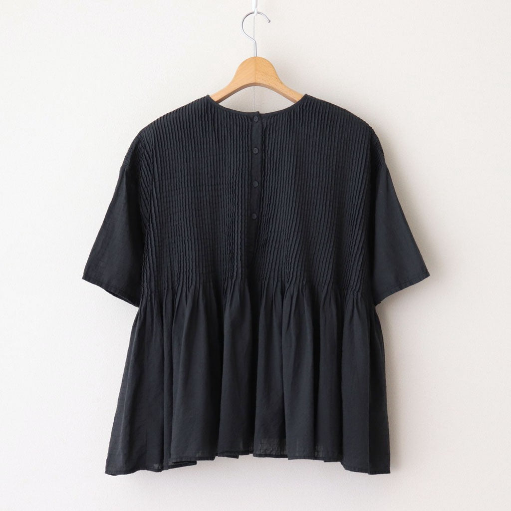 80s ORGANIC DOBIE CHECK(OVERDYE) CREW-NECK P/O HALF/SL SHIRT WITH PINTUCK #9971 O.BLACK [NMDS25251D]