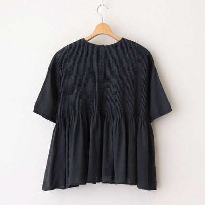 80s ORGANIC DOBIE CHECK(OVERDYE) CREW-NECK P/O HALF/SL SHIRT WITH PINTUCK #9971 O.BLACK [NMDS25251D]