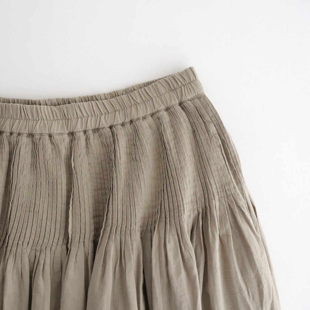 HANDWOVEN HEAVY COTTON PLAIN FLARED SKIRT WITH PINTUCK #8300 BEIGE/BLACK SELVAGE [INMDS25725]