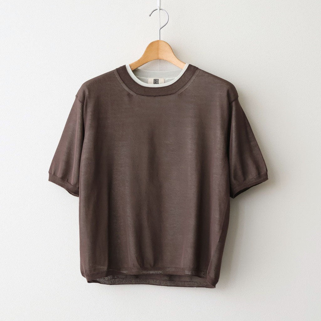 high-twisted cotton sheer knit layered P/O #charcoal brown × mist green [WXSP-UW137]