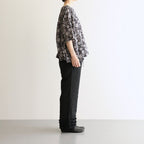 80s VOILE TWO TONE FLOWER PRINT GATHERED SMOCK #9982 BLACK x Lt BEIGE PRINT [NSL25082]