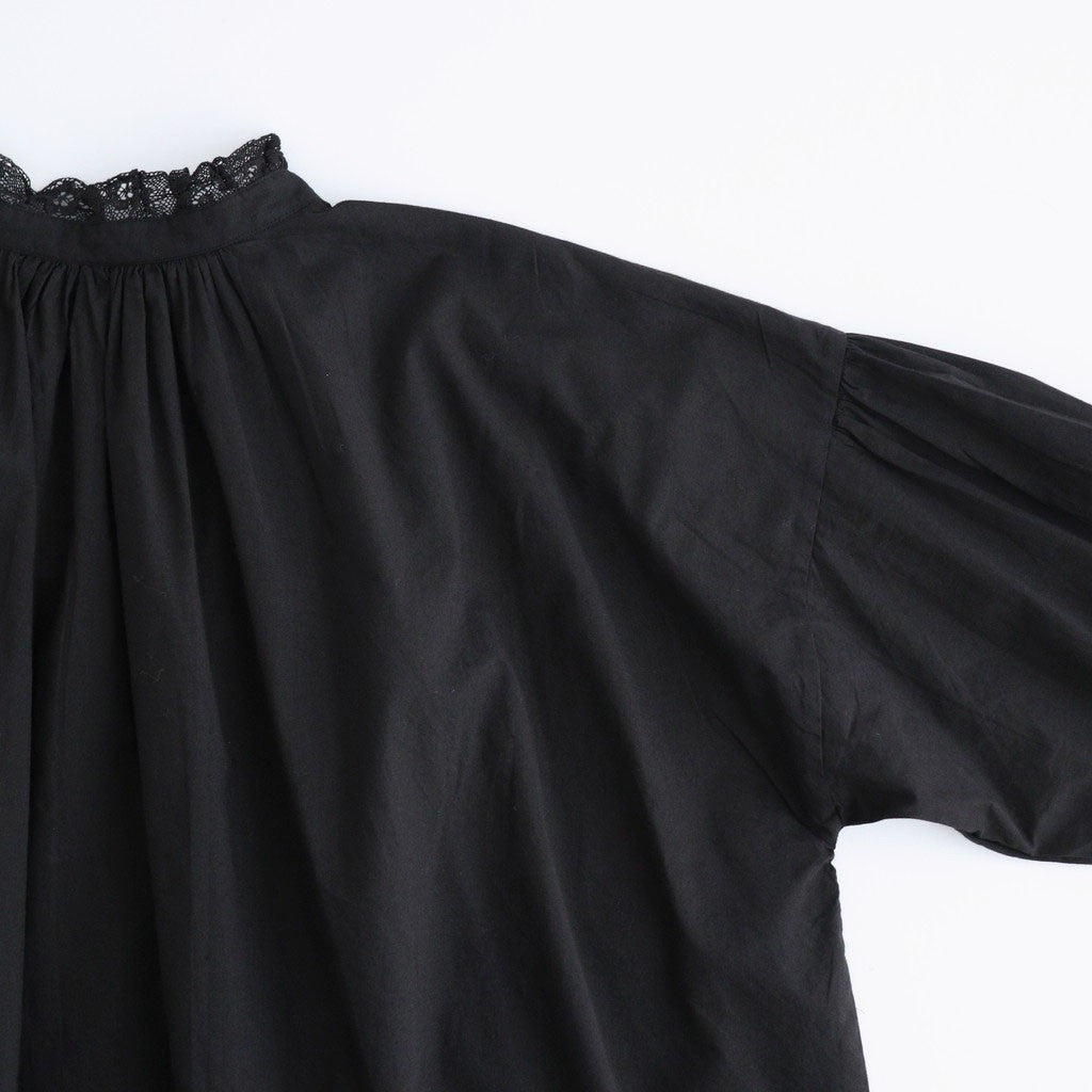 60s COTTON CAMBRIC PLAIN WITH LACE LACE FRILL COLLAR SHIRT #9900 BLACK [NSL26551]