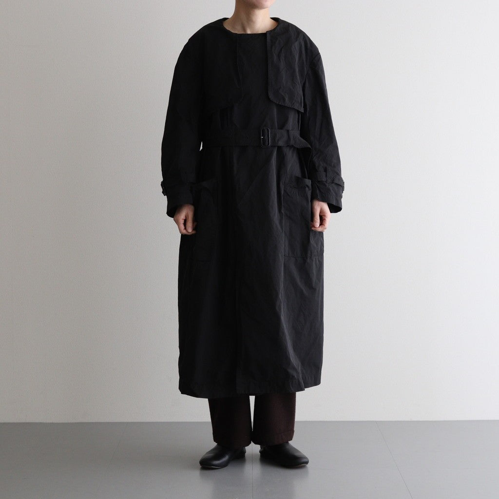 GARMENT DYE NO COLLAR TRENCH COAT #Black [no.7277]