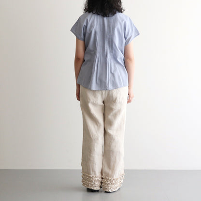 80s COTTON VOILE PLAIN BANDED COLLAR FRENCH/SL PINTUCK SHIRT #3300 SAX BLUE [NSL25042]