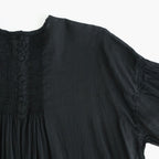 60s AUTOLOOM LINEN/COTTON PLAIN OVERDYE BACK OPENING CREW-NECK SHIRTS DRESS WITH MINI PINTUCK #9900 BLACK [INMDS26011D]
