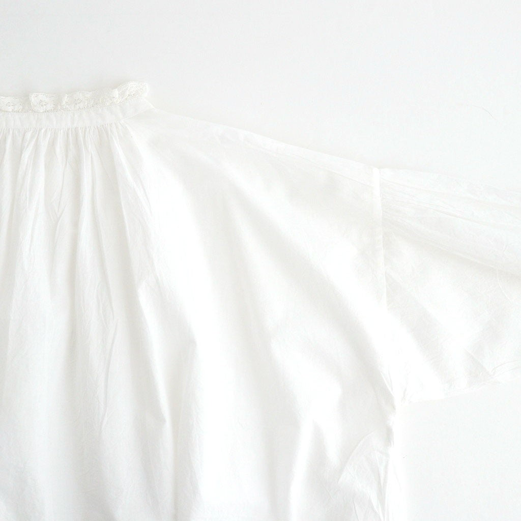 60s COTTON CAMBRIC PLAIN WITH LACE LACE & STRING COLLAR GATHERED SHIRT #9000 WHITE [NSL26552]
