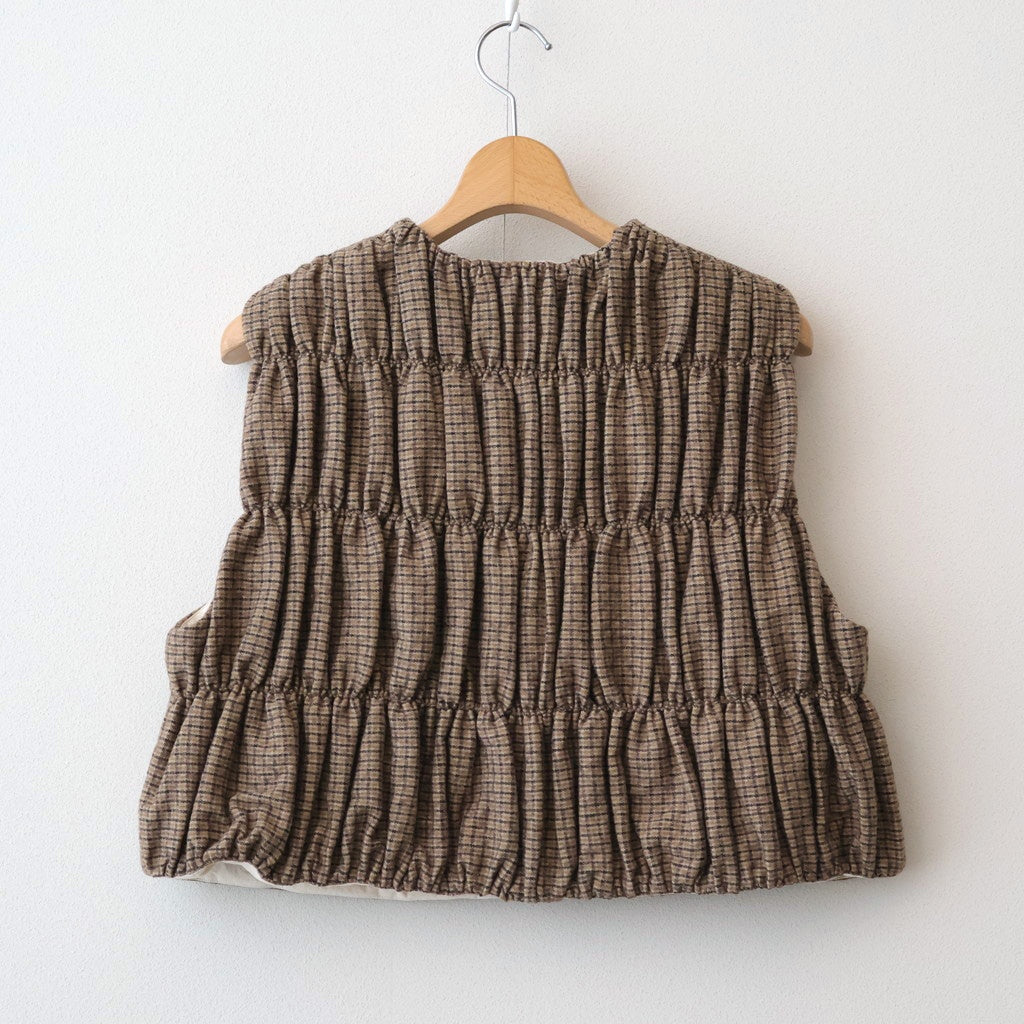COTTON WOOL SHIRRING VEST #Check [no.7701]