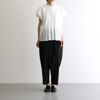 80s COTTON VOILE PLAIN BANDED COLLAR FRENCH/SL PINTUCK SHIRT #9100 OFF WHITE [NSL25042]