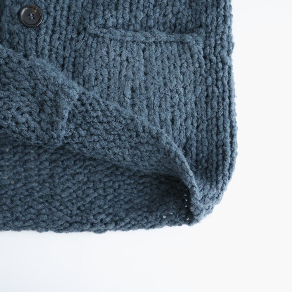 british super down slub felt yarn hand-knit cardigan #dark teal [WXFL-UW127]