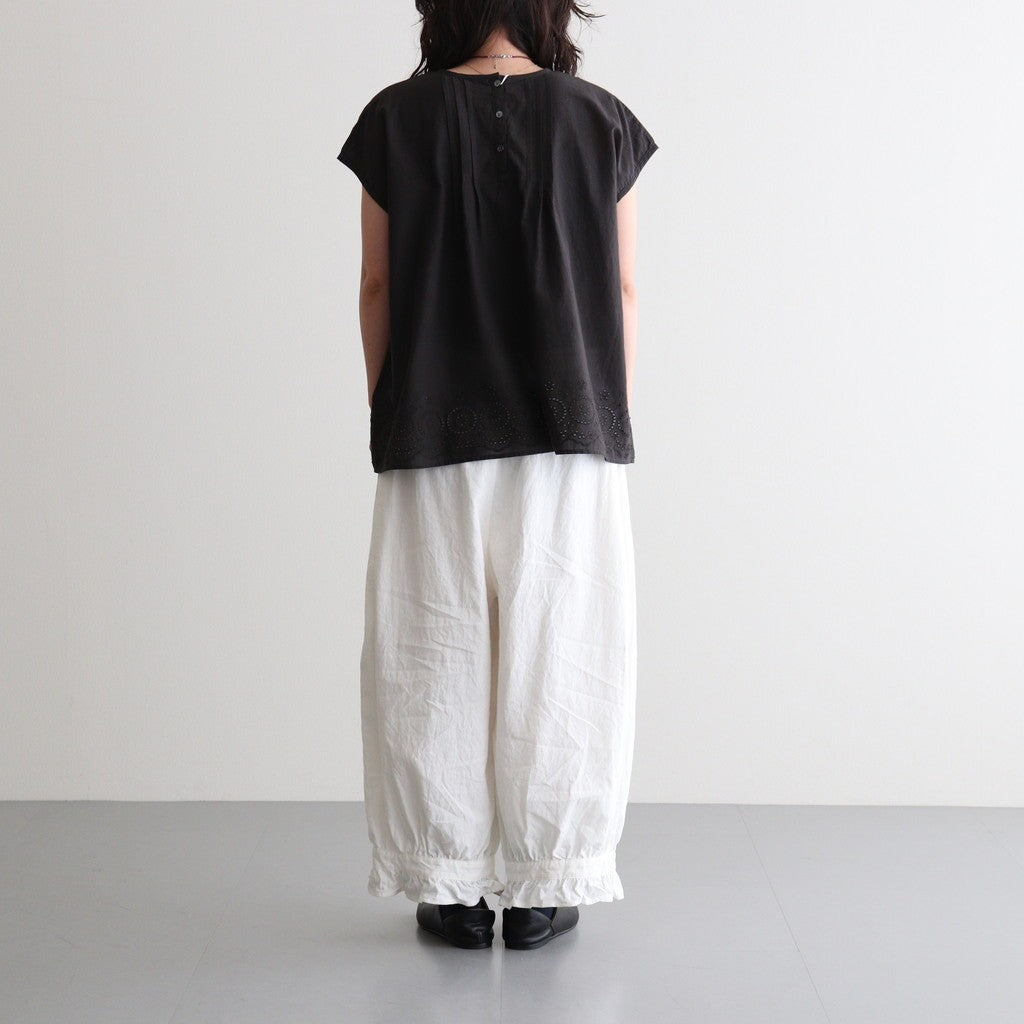 80s VOILE PLAIN WITH CUT WORK LACE CREW NECK FRENCH/SL SHIRTS WITH PINTUCK #9900 BLACK [INSL26342]