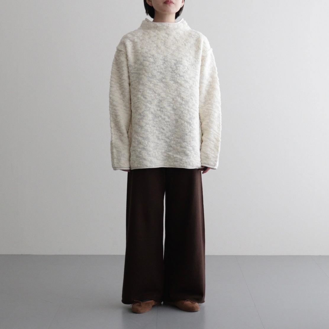 random wool & woolen cotton high-neck P/O #off white [WVFL-UW121]