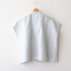 60s AUTO LOOM COTTON/LINEN STRIPE BANDED COLLAR FRENCH/SL PINTUCK SHIRTS #9139 OFF.WHITE/NAVY STRIPE [INSL26331]