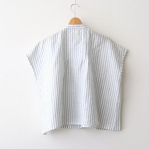 60s AUTO LOOM COTTON/LINEN STRIPE BANDED COLLAR FRENCH/SL PINTUCK SHIRTS #9139 OFF.WHITE/NAVY STRIPE [INSL26331]
