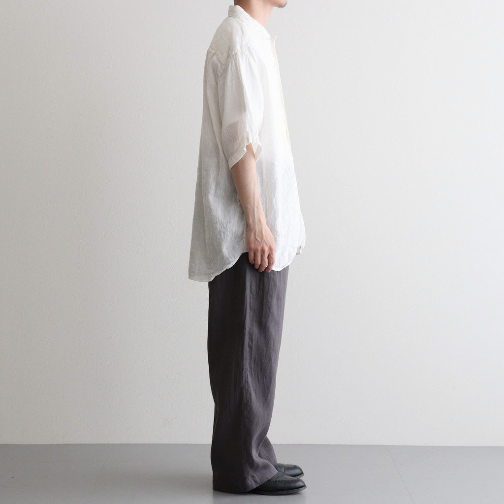 AUTO LOOM LINEN/COTTON PLAIN OVERDYE OPEN COLLAR S/SL SHIRTS #9000 WHITE(WASHED) [IMDSH2612LCD]