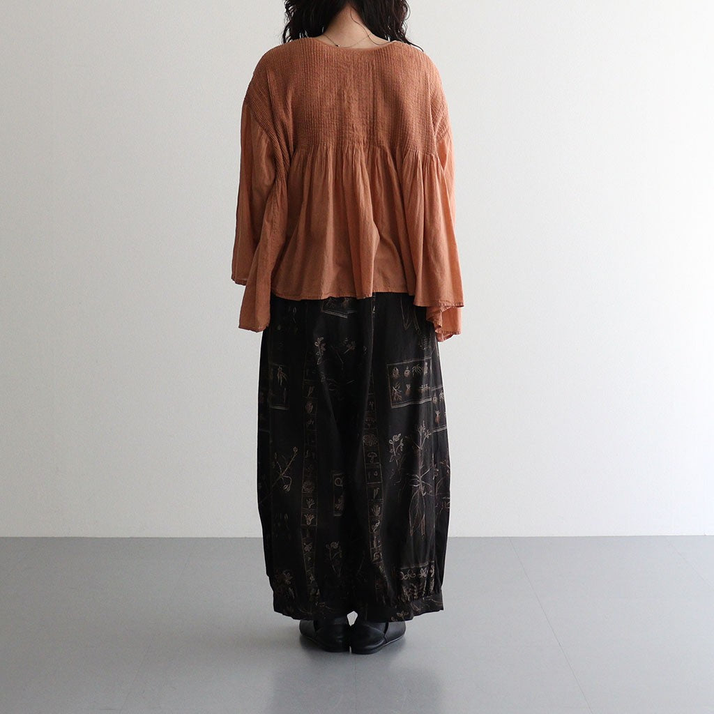 80s ORGANIC VOILE STRIPE (OVERDYE) CREW-NECK 3/4 SL SHIRT WITH MINI PINTUCK #6700 DK.ORANGE [NMDS26511D]