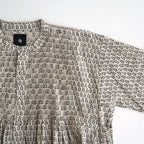 80s VOILE LITTLE TREE BLOCK PRINT MINI PINTUCK BANDED COLLAR SHIRTS #9199 MILKY.GREY/BLACK PRINT [INMDS26722]