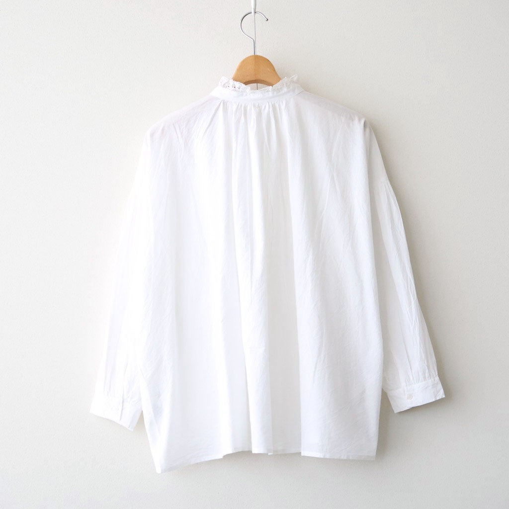 60s COTTON CAMBRIC PLAIN WITH LACE LACE FRILL COLLAR SHIRT #9000 WHITE [NSL26551]
