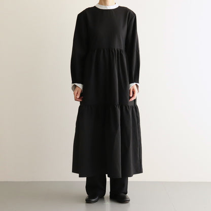 Wool linen like senri dress #Black × White [1479-005]