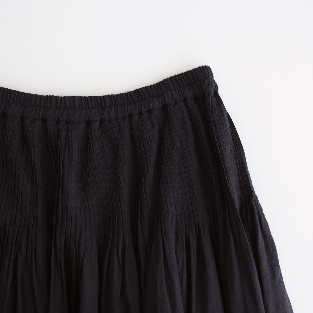 HANDWOVEN HEAVY COTTON PLAIN FLARED SKIRT WITH PINTUCK #9900 BLACK/BEIGE SELVAGE [INMDS25725]