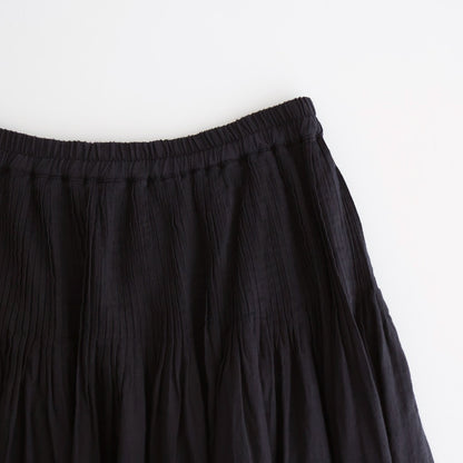 HANDWOVEN HEAVY COTTON PLAIN FLARED SKIRT WITH PINTUCK #9900 BLACK/BEIGE SELVAGE [INMDS25725]