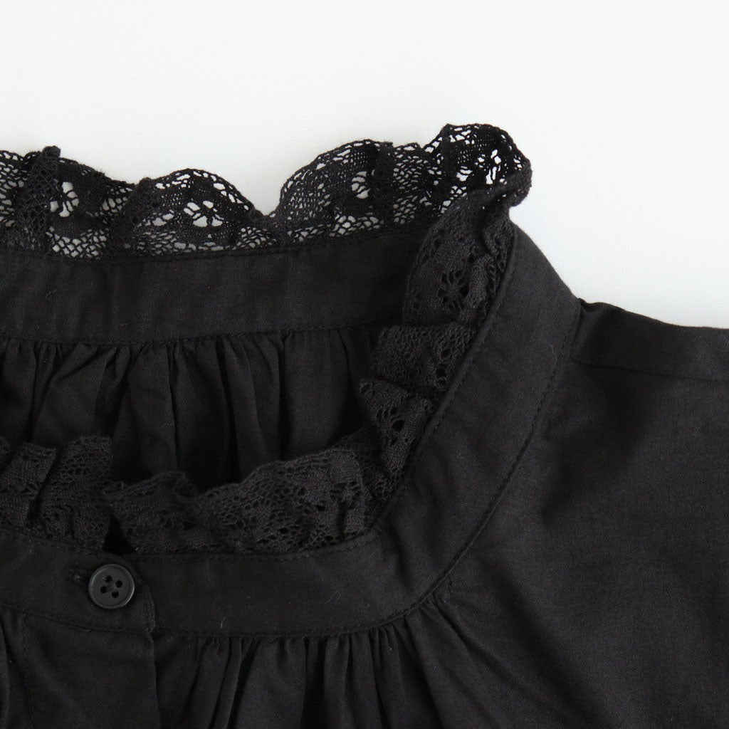 60s COTTON CAMBRIC PLAIN WITH LACE LACE FRILL COLLAR SHIRT #9900 BLACK [NSL26551]