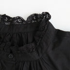 60s COTTON CAMBRIC PLAIN WITH LACE LACE FRILL COLLAR SHIRT #9900 BLACK [NSL26551]
