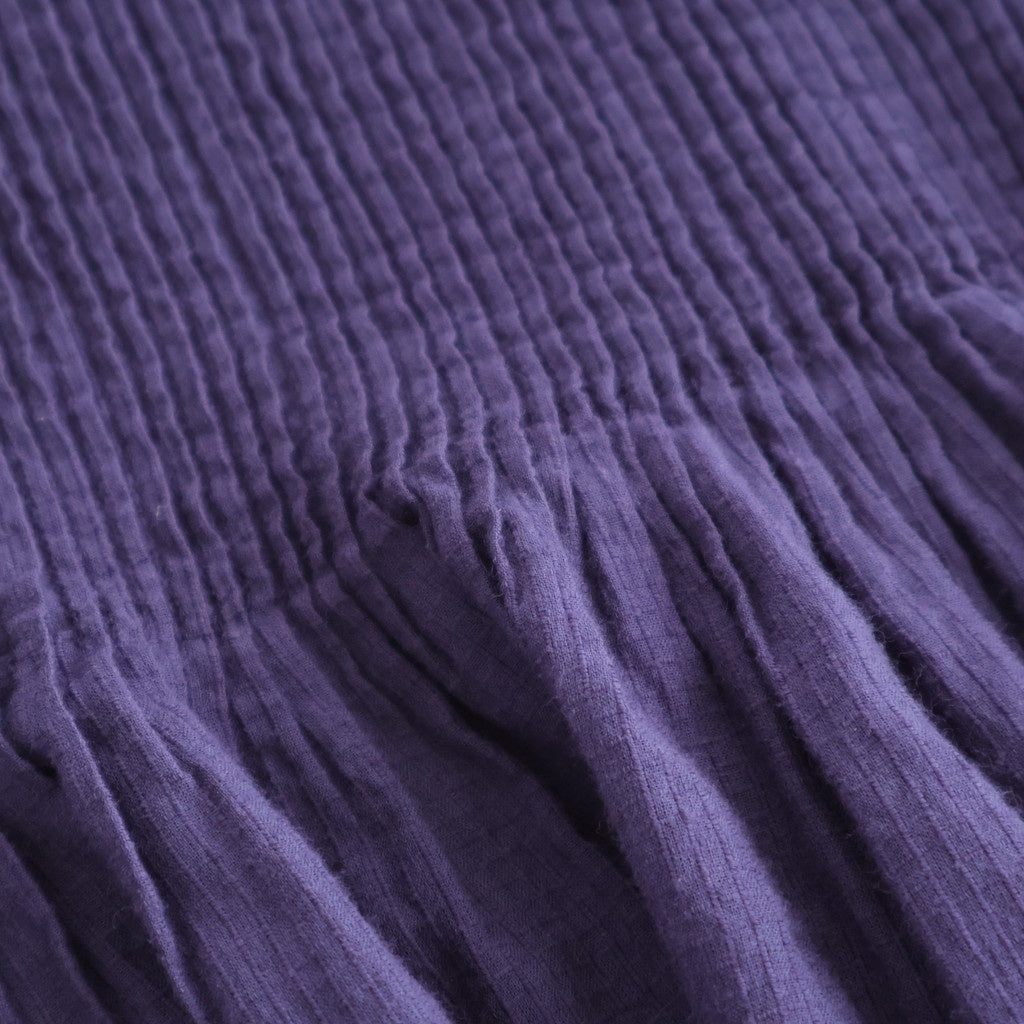 80s ORGANIC MICRO CHECK OVERDYE CREW-NECK BUTTON SHIRT WITH MINI PINTUCK #2813 PURPLE (D.PURPLE) [NMDS26233D]