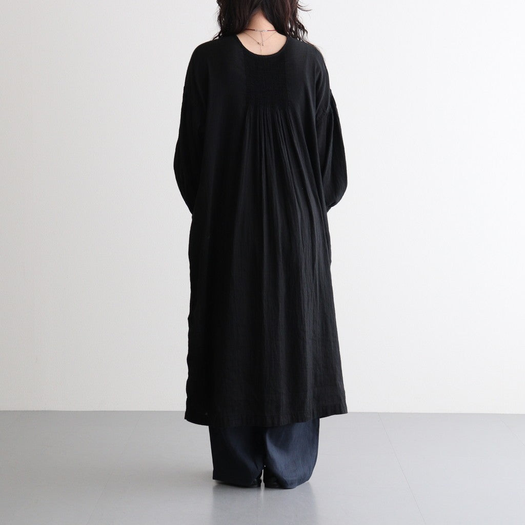 60s AUTOLOOM LINEN/COTTON PLAIN OVERDYE BACK OPENING CREW-NECK SHIRTS DRESS WITH MINI PINTUCK #9900 BLACK [INMDS26011D]