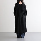 60s AUTOLOOM LINEN/COTTON PLAIN OVERDYE BACK OPENING CREW-NECK SHIRTS DRESS WITH MINI PINTUCK #9900 BLACK [INMDS26011D]