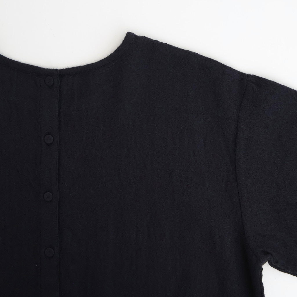 BOILED WOOL PLAIN CREW NECK EMB DRESS #3900 NAVY [NMDS25604]