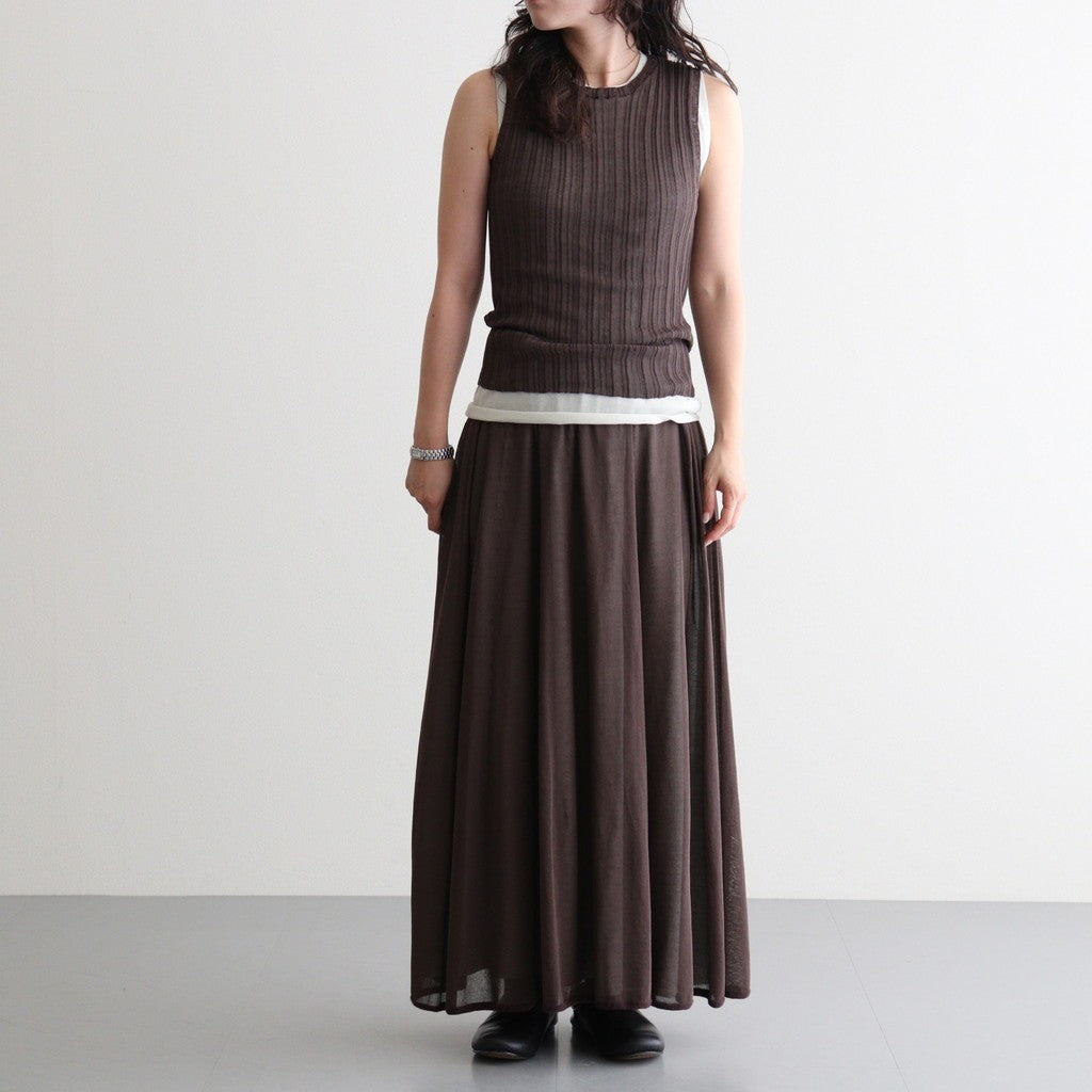 high-twisted cotton sheer knit layered sleeveless top #charcoal brown × mist green [WXSP-UW138]