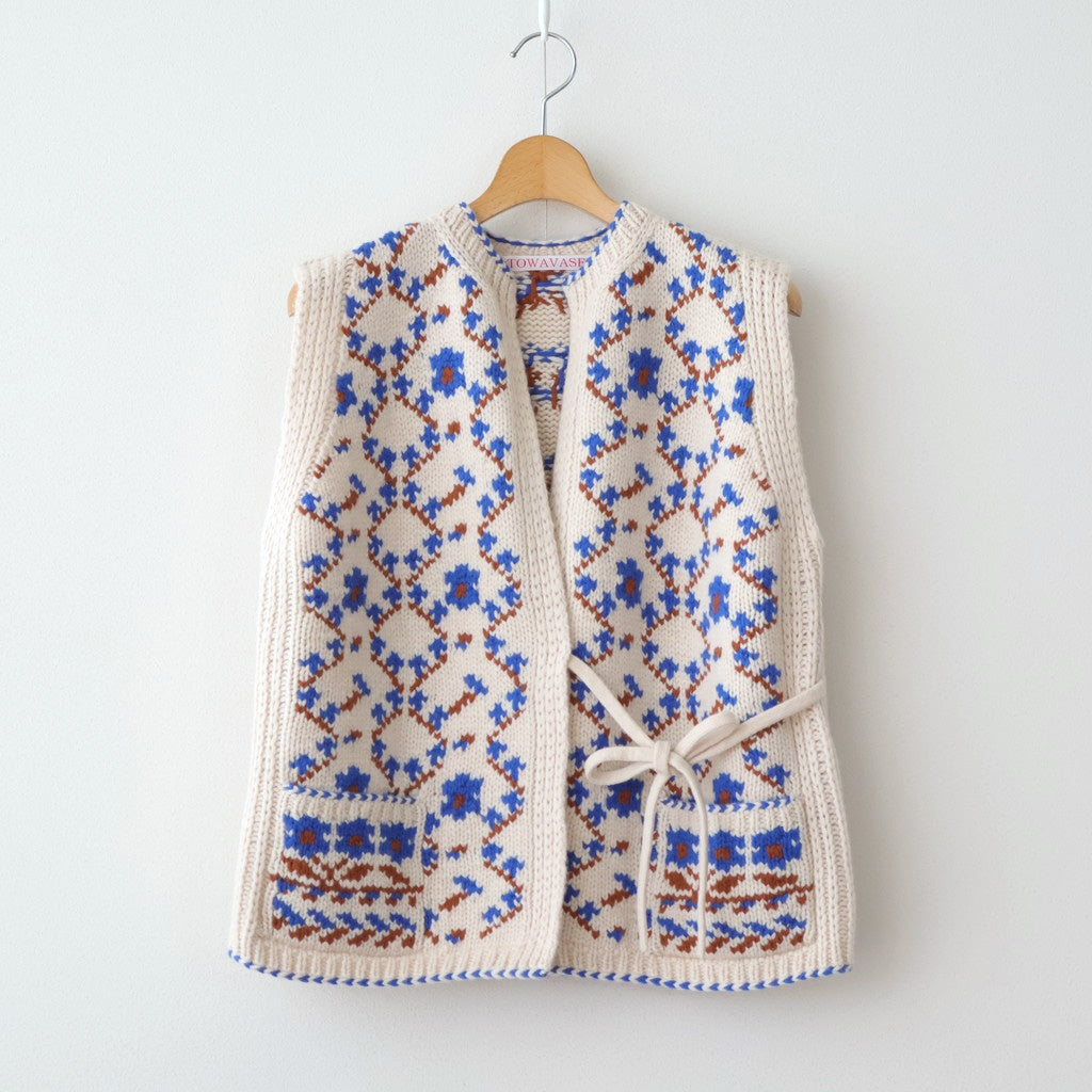 Panier de fleurs no sleeve cardigan #blue [mdm02-11]