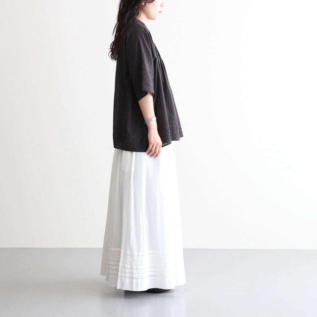 80s VOILE PLAIN WITH CUT WORK LACE BANDED COLLAR PINTUCK SHIRTS #9900 BLACK [INSL26341]