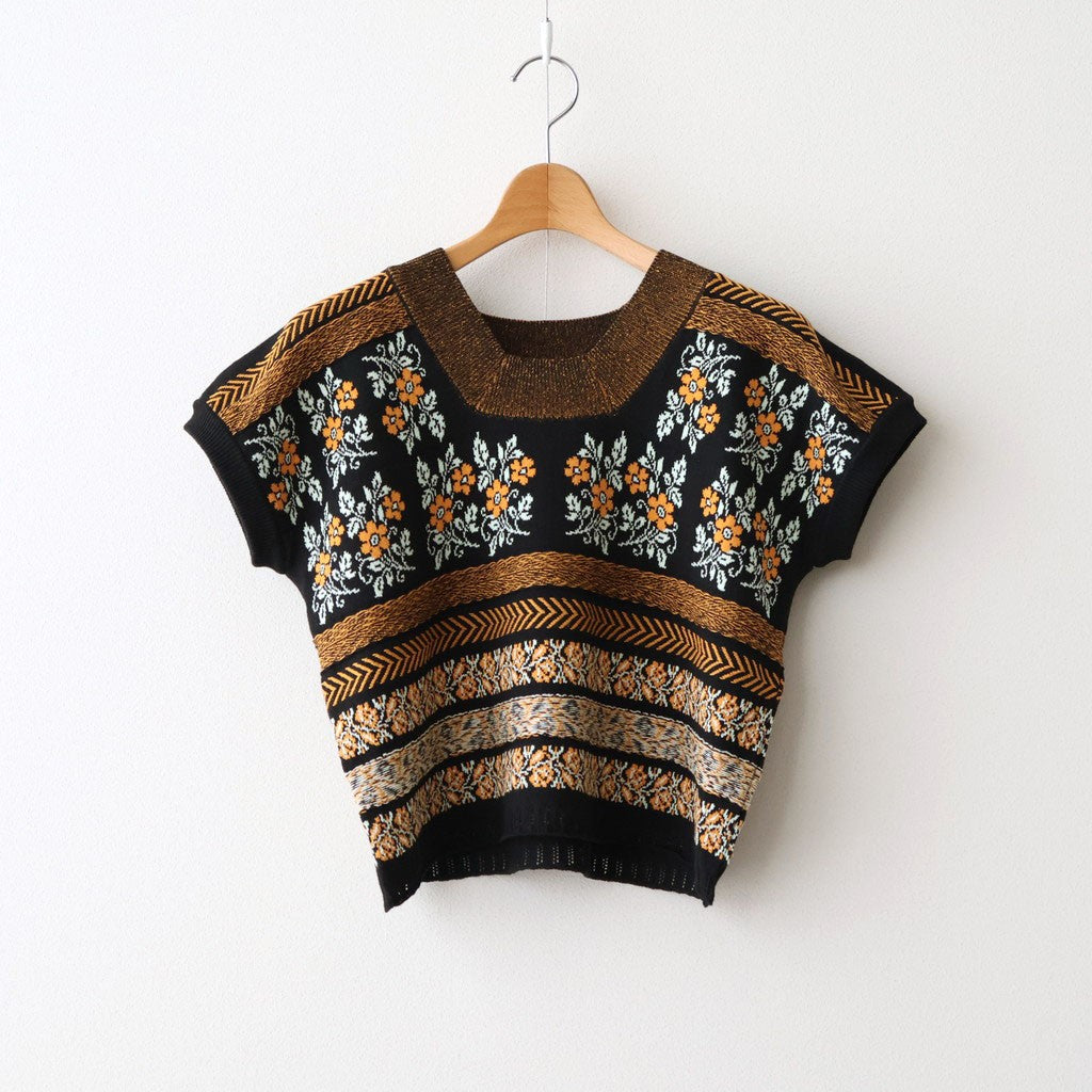 Flower Jacquard Knit Blouse #Black [261807]
