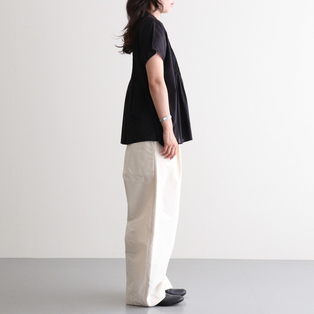 80s COTTON VOILE PLAIN BANDED COLLAR FRENCH/SL PINTUCK SHIRT #9900 BLACK [NSL26022]
