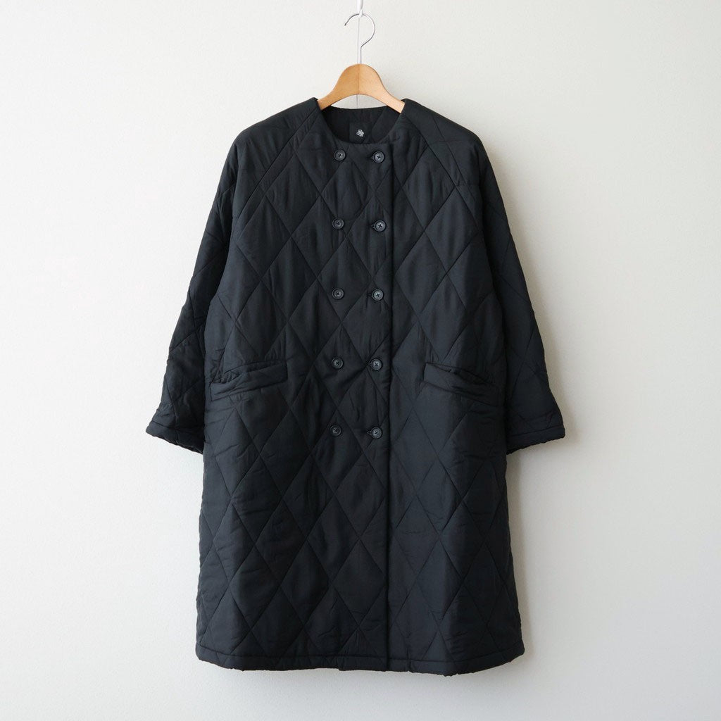 BANGALORE SILK PLAIN PADDED NO COLLAR DOUBLE COAT #9900 BLACK [NMDS26552]
