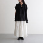 80s COTTON VOILE LACE LACE&STRING COLLAR GATHERED SHIRT #9900 BLACK [NSL26092]