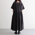 80s VOILE PLAIN WITH CUT WORK LACE CREW NECK PULLOVER DRESS #9900 BLACK [INSL26343]