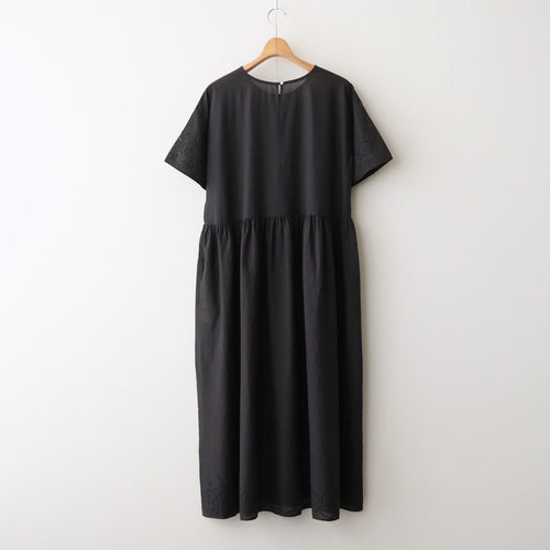 80s VOILE PLAIN WITH CUT WORK LACE CREW NECK PULLOVER DRESS #9900 BLACK [INSL26343]