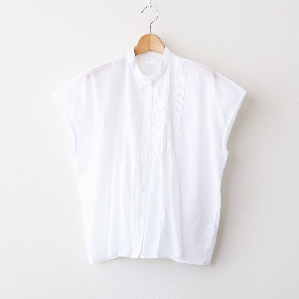 80s COTTON VOILE PLAIN BANDED COLLAR FRENCH/SL PINTUCK SHIRT #9000 OFF WHITE [NSL26022]